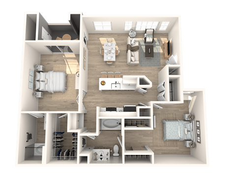 Floor plan for 2 beds, 2 baths, 1140 sqft